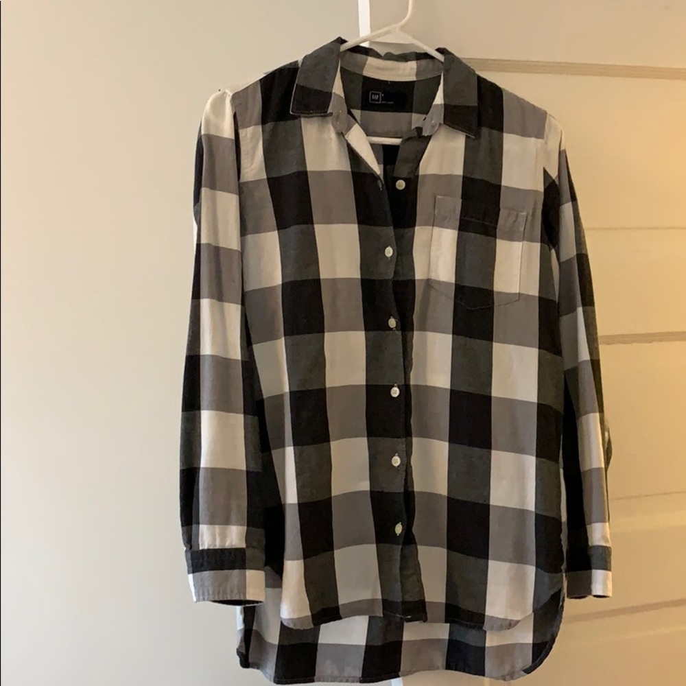 Black and white buffalo checked button down
